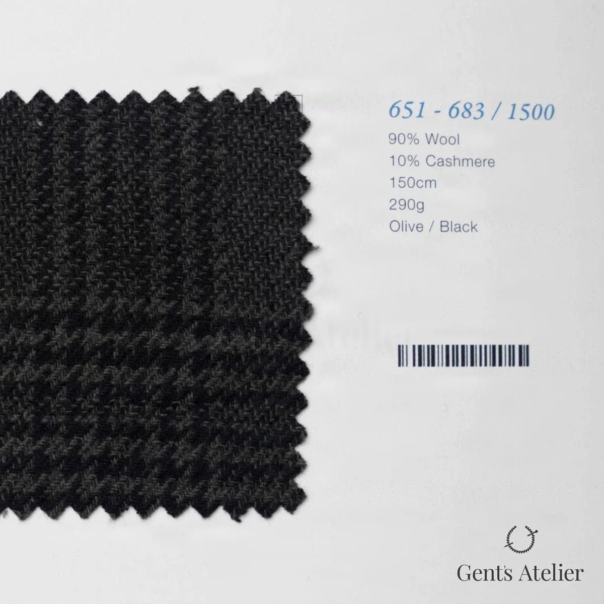 Образец ткани Marzoni 651 - 683 / 1500 с этикеткой — Оливковый / Чёрный