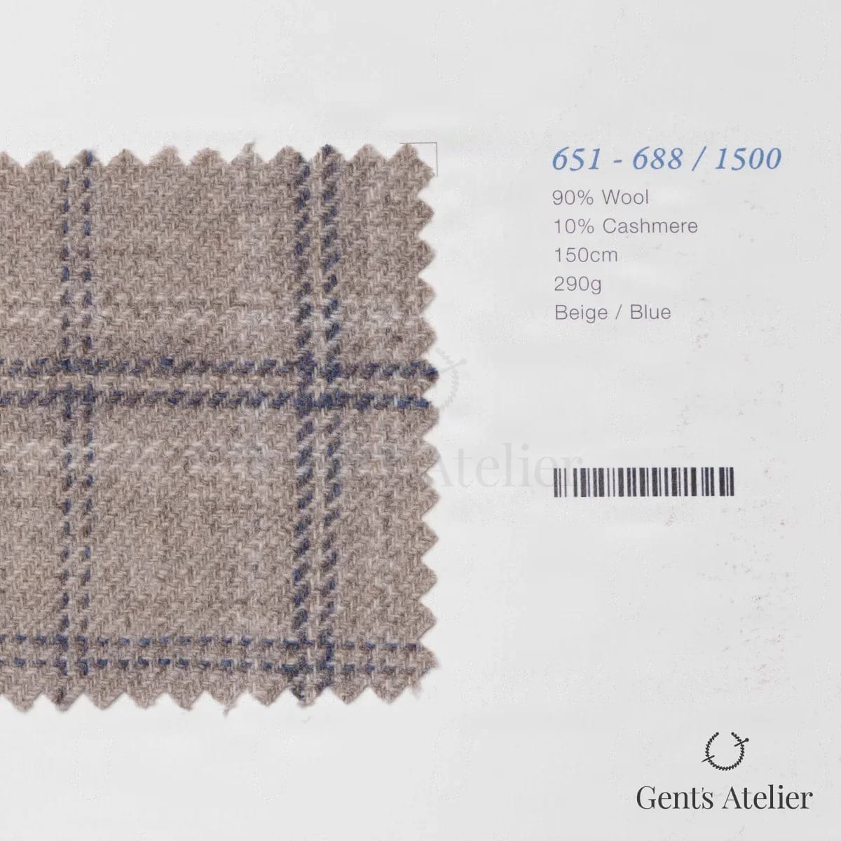 Образец ткани Marzoni 651 - 688 / 1500 с этикеткой — Бежевый / Синий