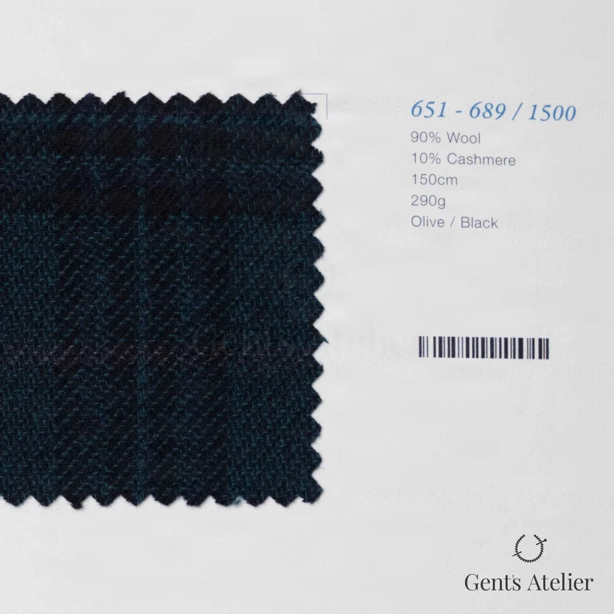 Образец ткани Marzoni 651 - 689 / 1500 с этикеткой — Оливковый / Чёрный