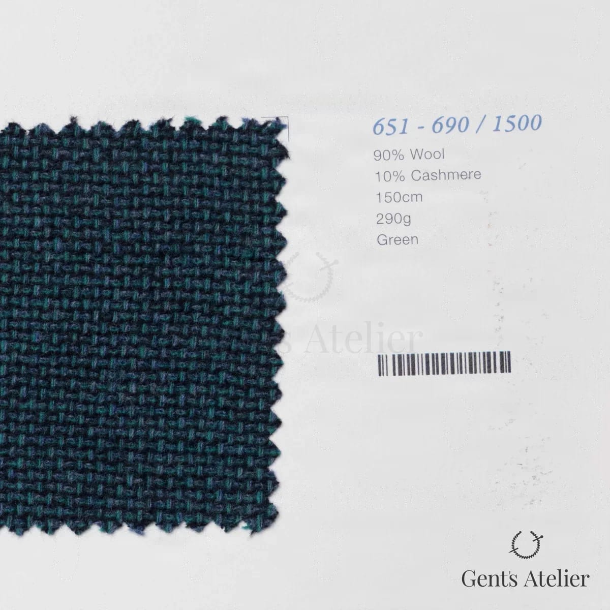 Образец ткани Marzoni 651 - 690 / 1500 с этикеткой — Зелёный