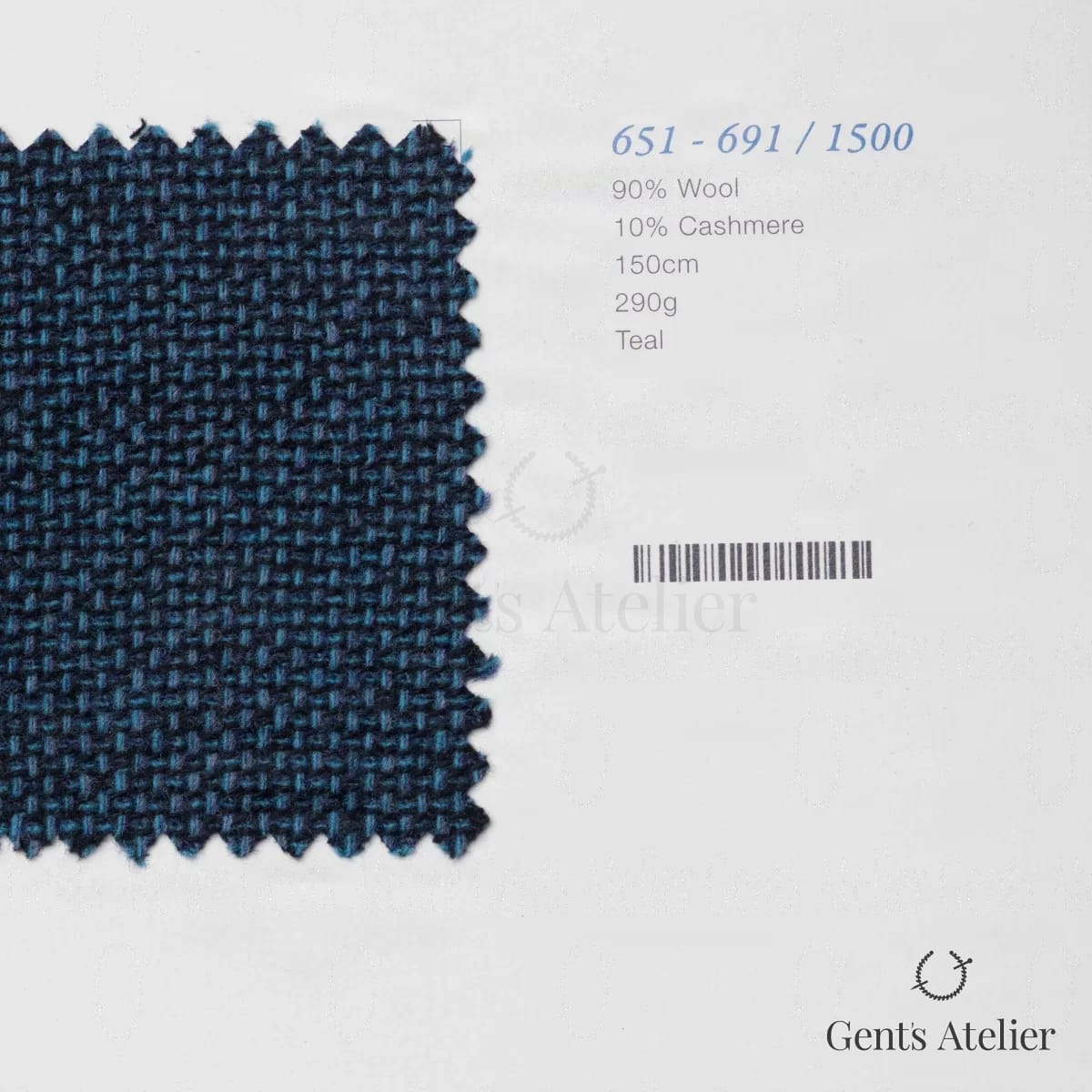 Образец ткани Marzoni 651 - 691 / 1500 с этикеткой — Бирюзовый