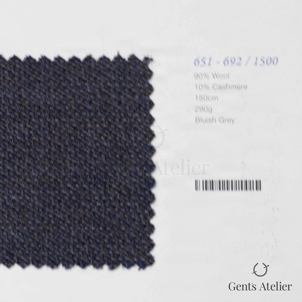 Образец ткани Marzoni 651 - 692 / 1500 с этикеткой — Серо-синий