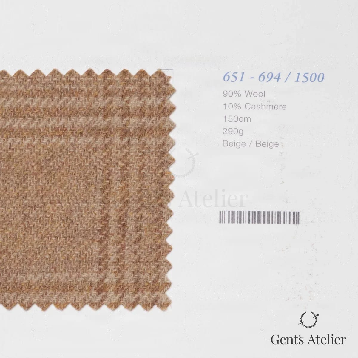 Образец ткани Marzoni 651 - 694 / 1500 с этикеткой — Светло-коричневый