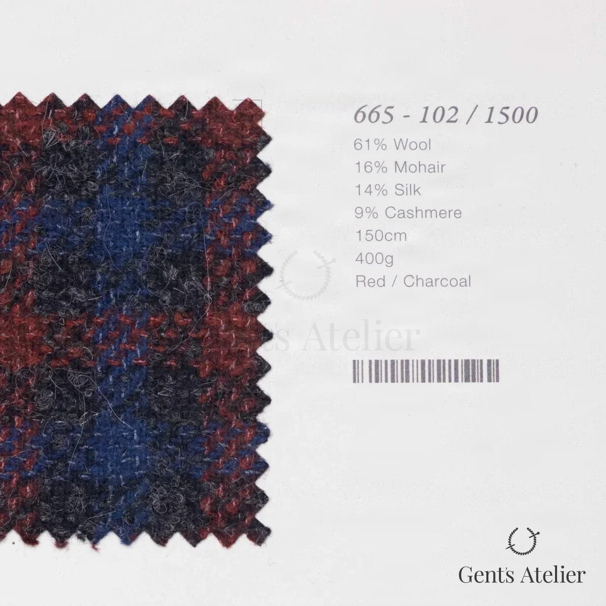 Образец ткани Marzoni 665 - 102 / 1500 с этикеткой — Красный / Угольный