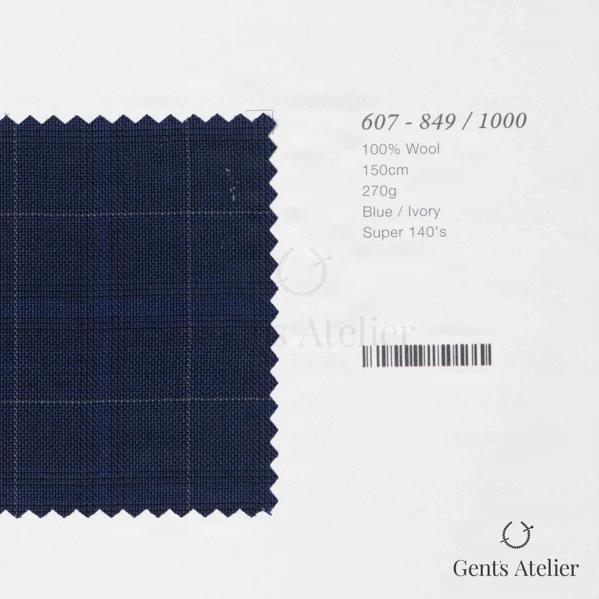Образец ткани Marzoni 607 - 849 / 1000 с этикеткой — Синий / Слоновая кость