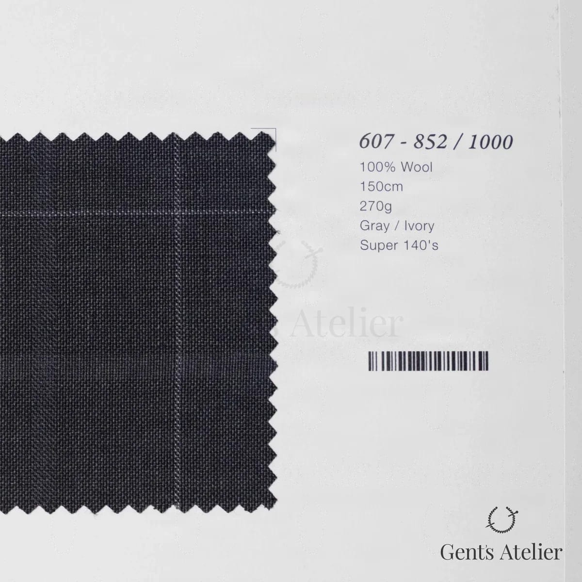 Образец ткани Marzoni 607 - 852 / 1000 с этикеткой — Серый / Слоновая кость