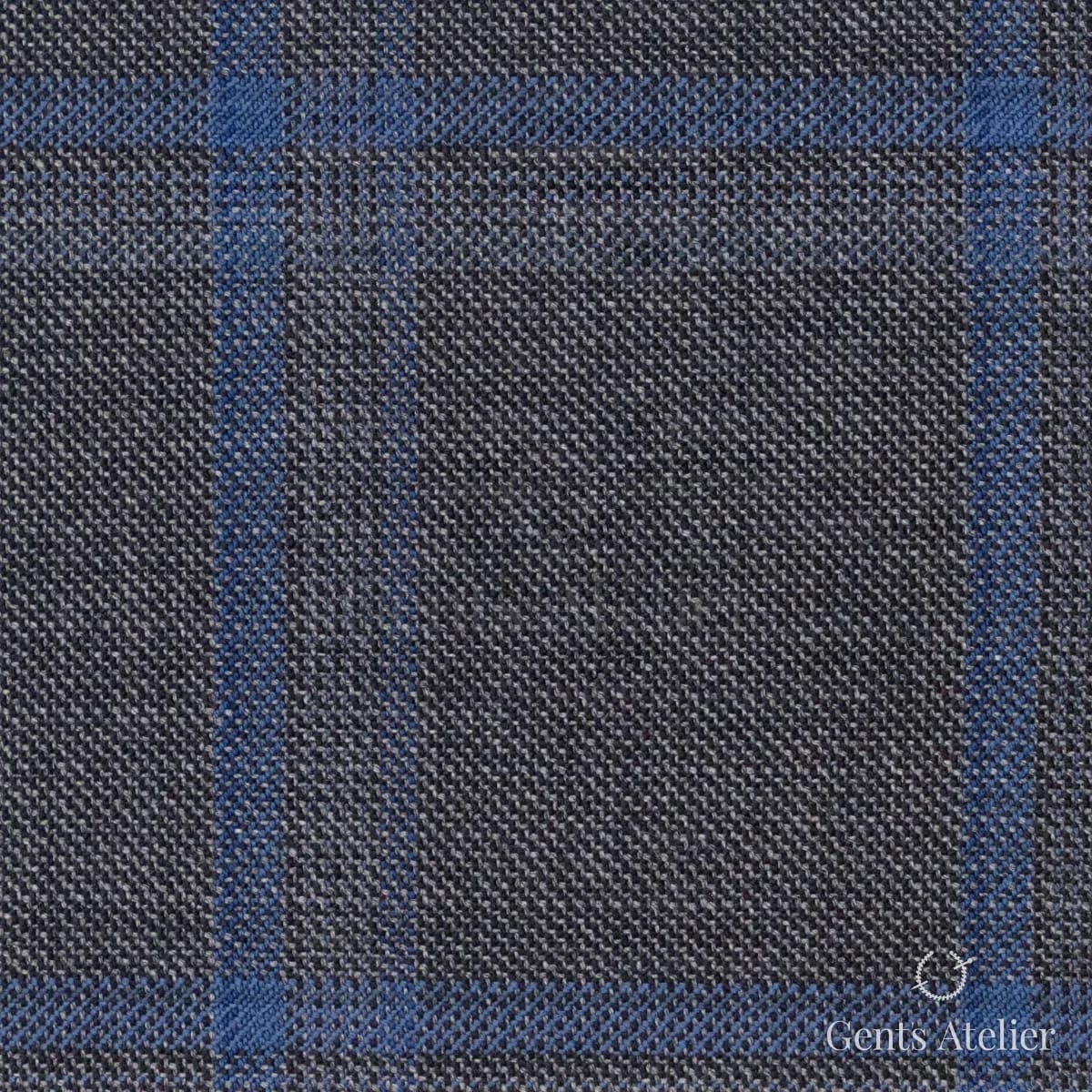 Костюмная ткань Marzoni 609 - 776 / 1000 — Серый / Синий, в клетку, 100% шерсть