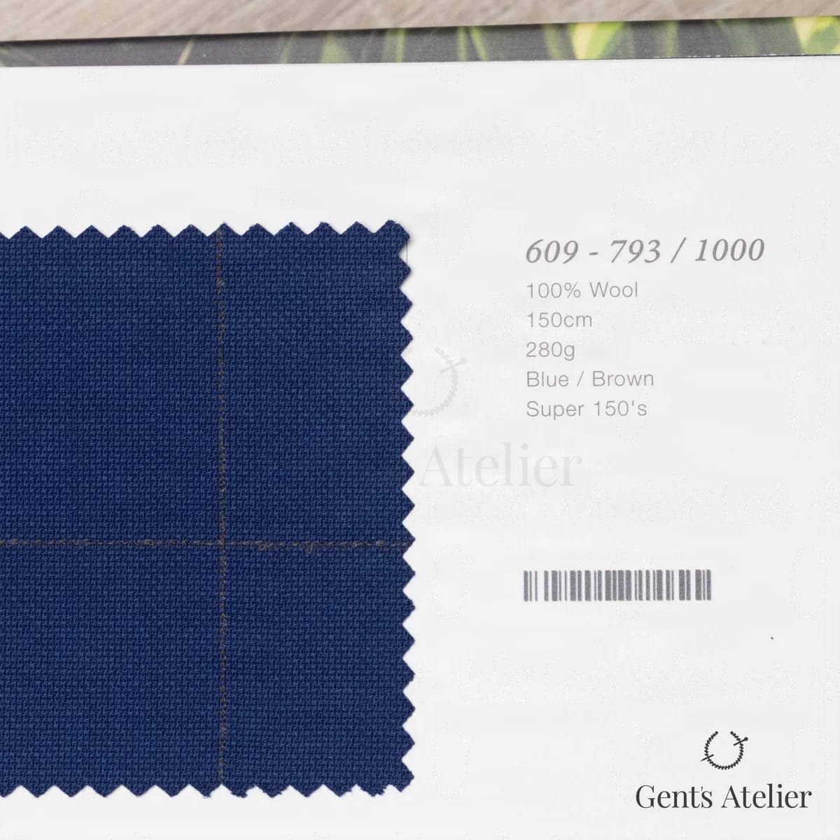 Образец ткани Marzoni 609 - 793 / 1000 с этикеткой — Синий / Коричневый