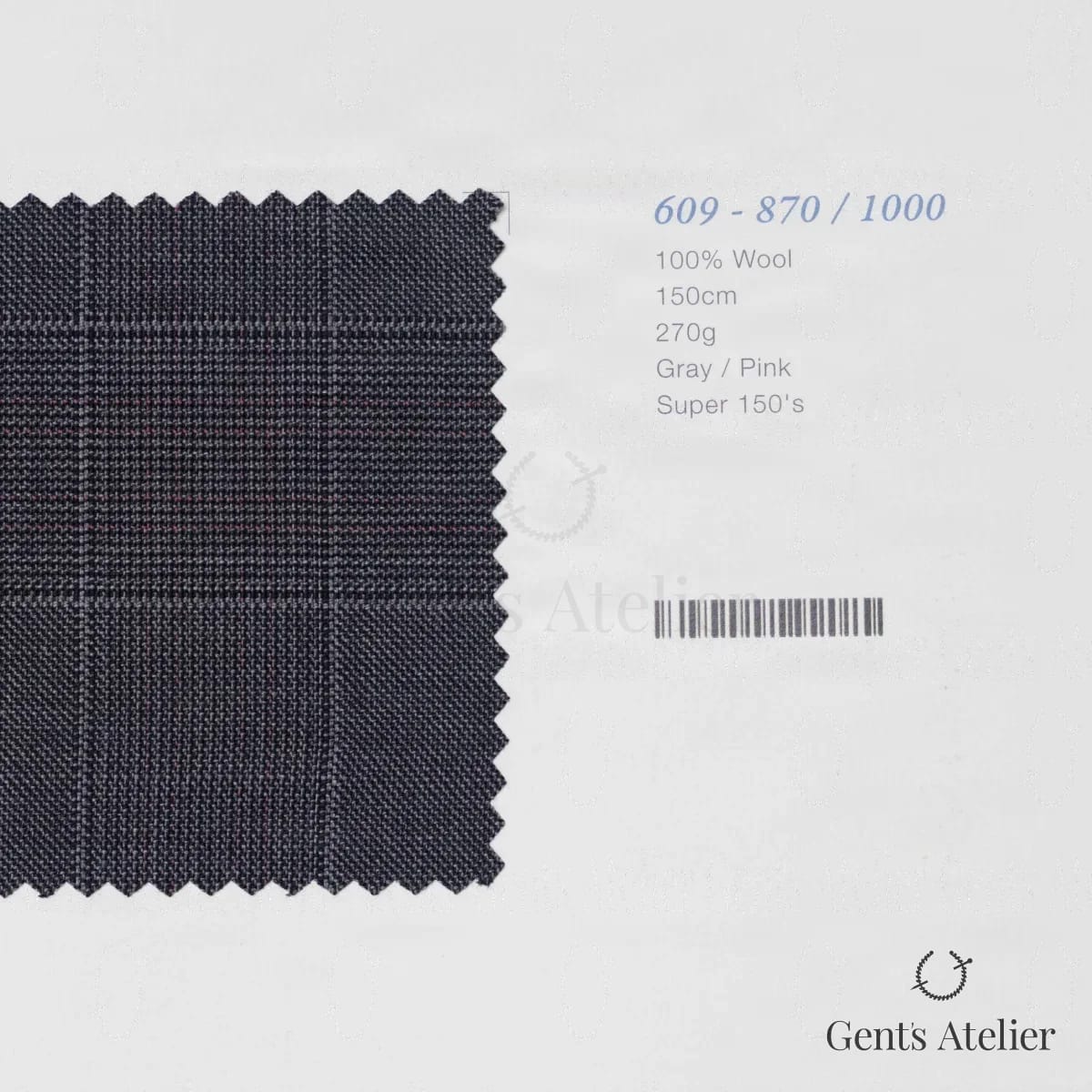 Образец ткани Marzoni 609 - 870 / 1000 с этикеткой — Серый / Розовый