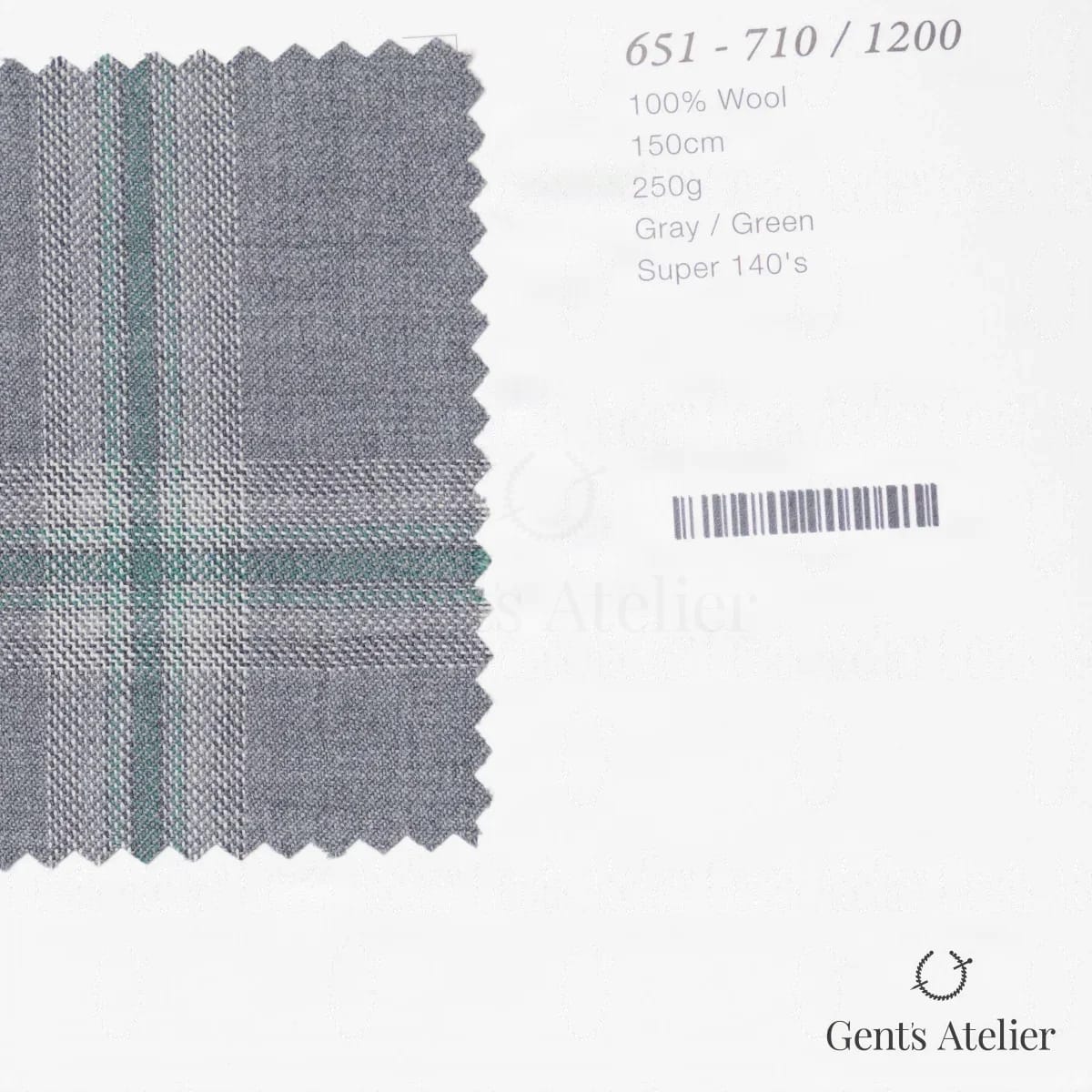 Образец ткани Marzoni 651 - 710 / 1200 с этикеткой — Серый / Зелёный