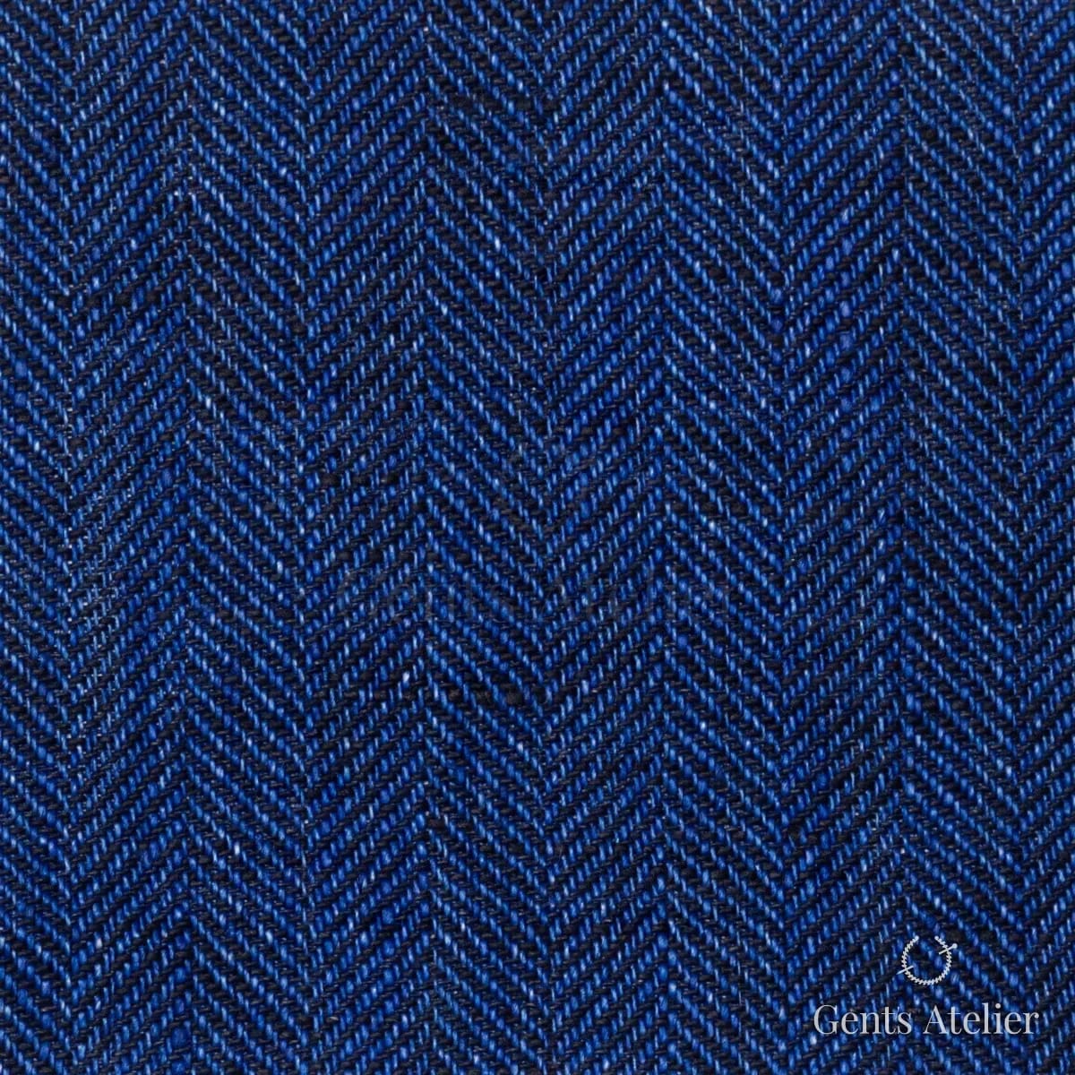 Костюмная ткань Marzoni 605 - 750 / 800 — Синий, ёлочка, 100% Linen