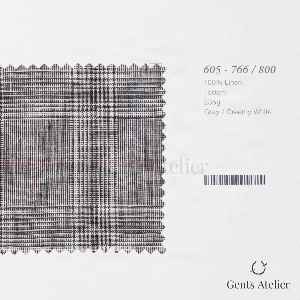 Образец ткани Marzoni 605 - 766 / 800 с этикеткой — Серый / Кремово-белый