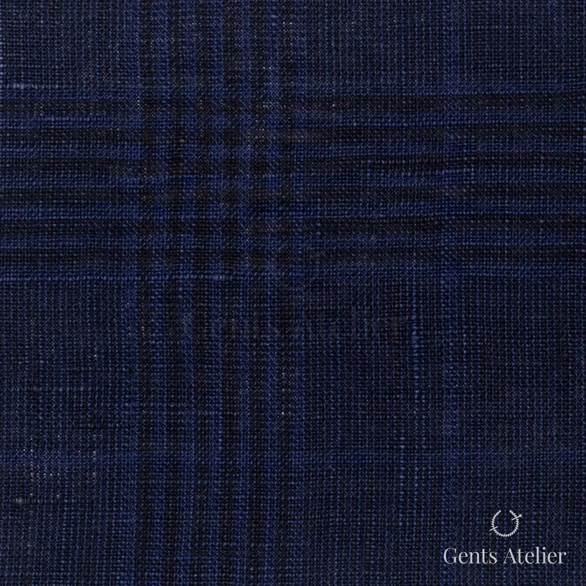 Костюмная ткань Marzoni 605 - 768 / 800 — Тёмно-синий / Синий, виндоупейн, 100% Linen