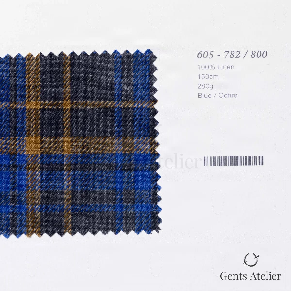 Образец ткани Marzoni 605 - 782 / 800 с этикеткой — Синий / Охра