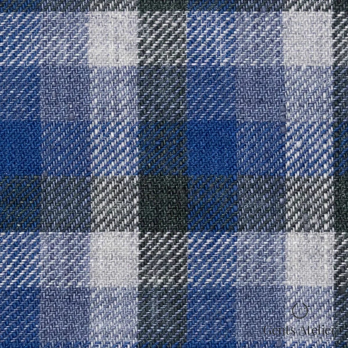 Костюмная ткань Marzoni 605 - 784 / 800 — Тёмно-зелёный / Синий, в клетку, 100% Linen