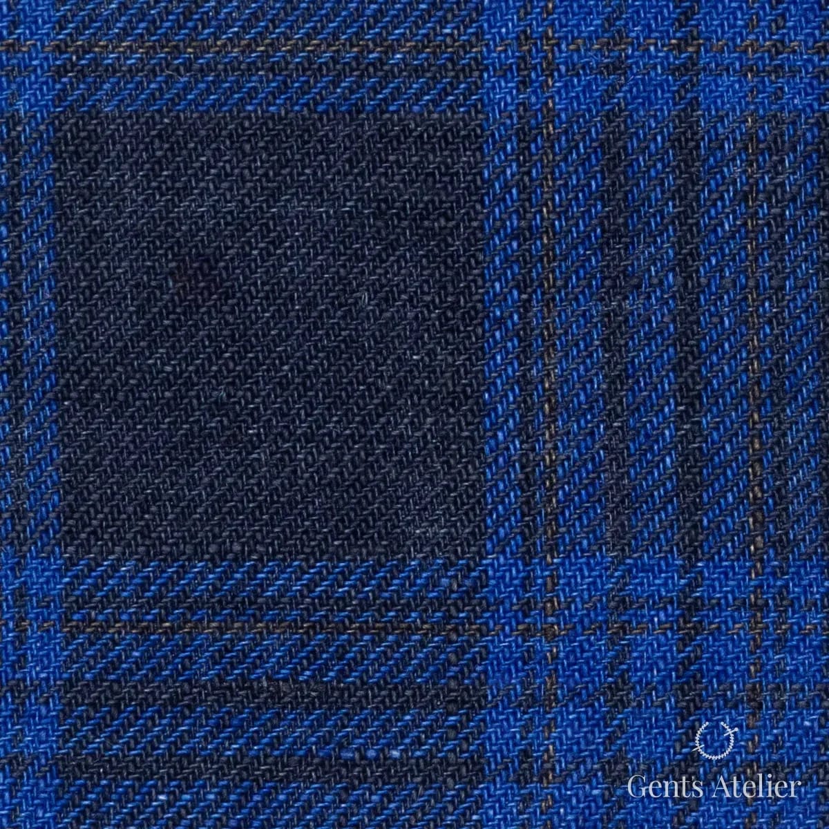 Костюмная ткань Marzoni 605 - 791 / 800 — Тёмно-синий / Синий, в клетку, 100% Linen