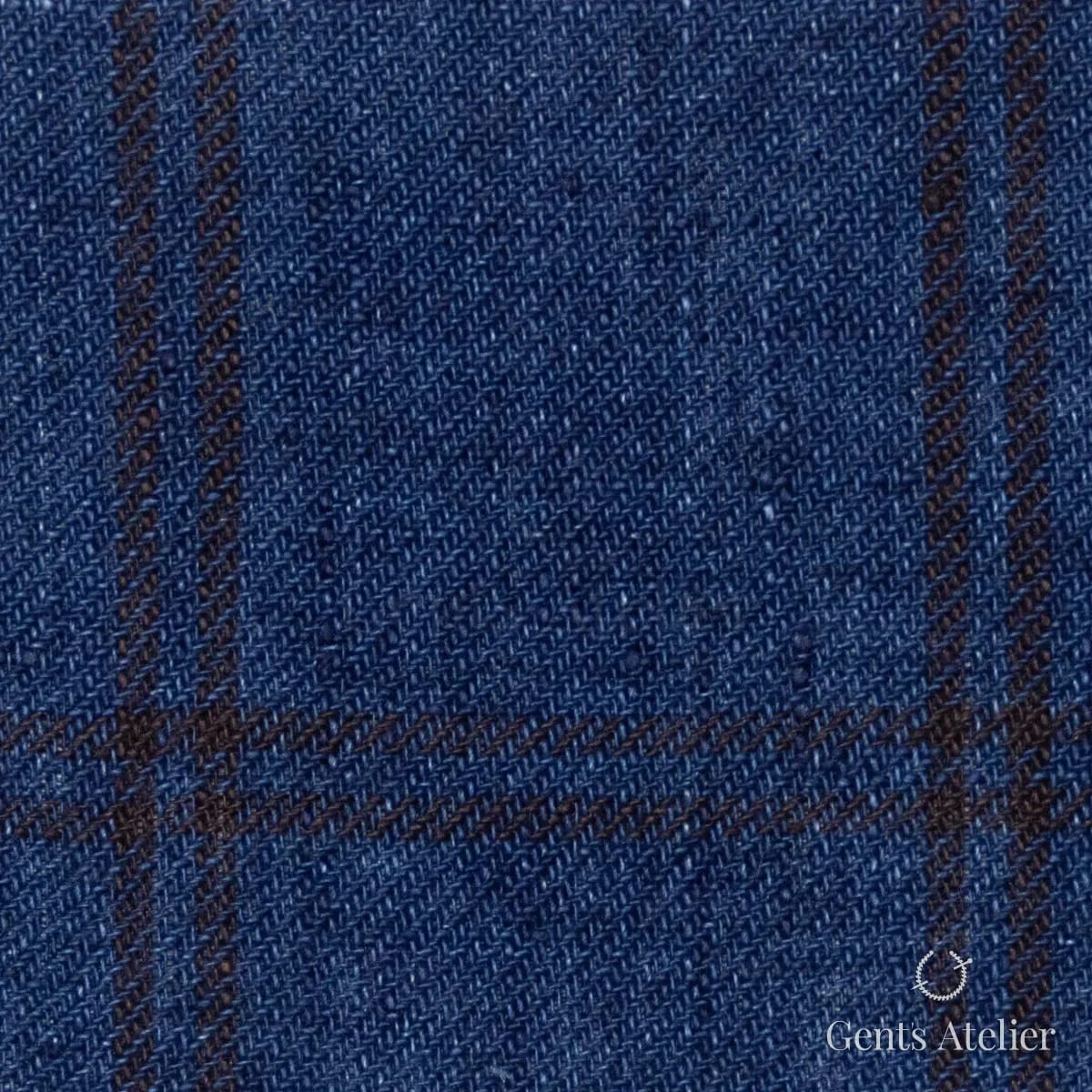 Костюмная ткань Marzoni 613 - 551 / 800 — Синий / Коричневый, виндоупейн, 100% Linen