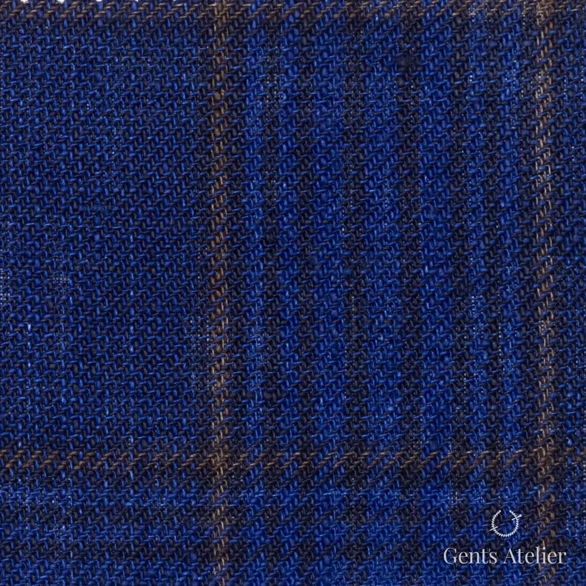 Костюмная ткань Marzoni 613 - 568 / 800 — Синий / Коричневый, виндоупейн, 100% Linen
