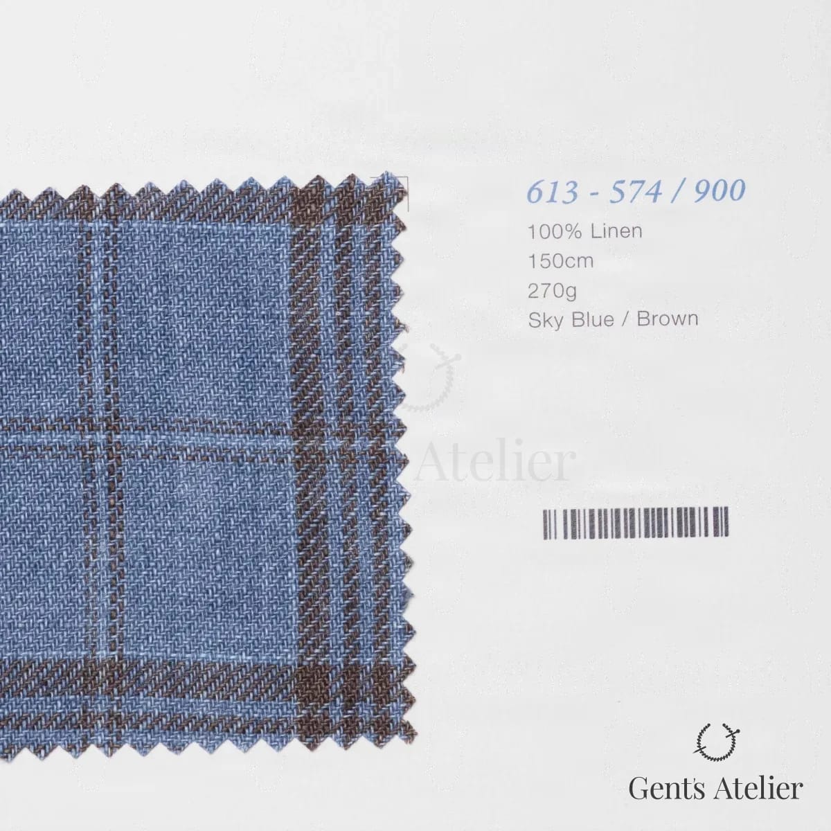Образец ткани Marzoni 613 - 574 / 900 с этикеткой — Голубой / Коричневый