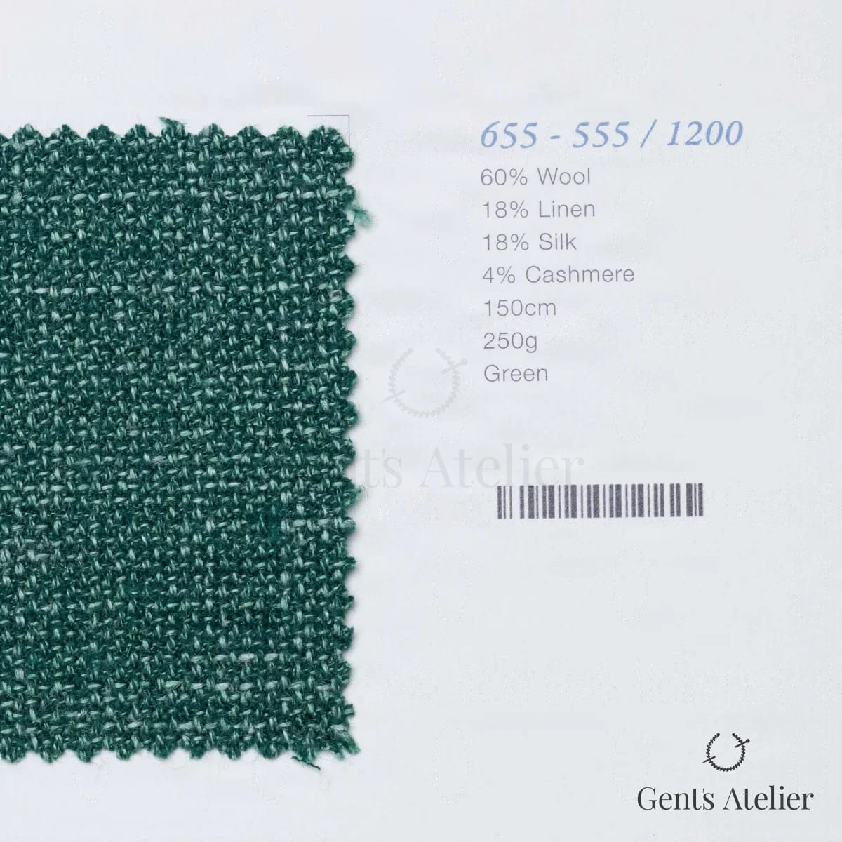 Образец ткани Marzoni 655 - 555 / 1200 с этикеткой — Зелёный
