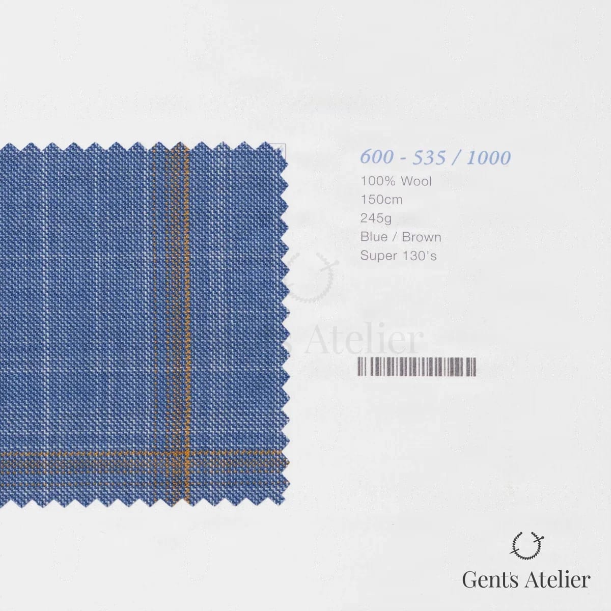 Образец ткани Marzoni 600 - 535 / 1000 с этикеткой — Синий / Коричневый