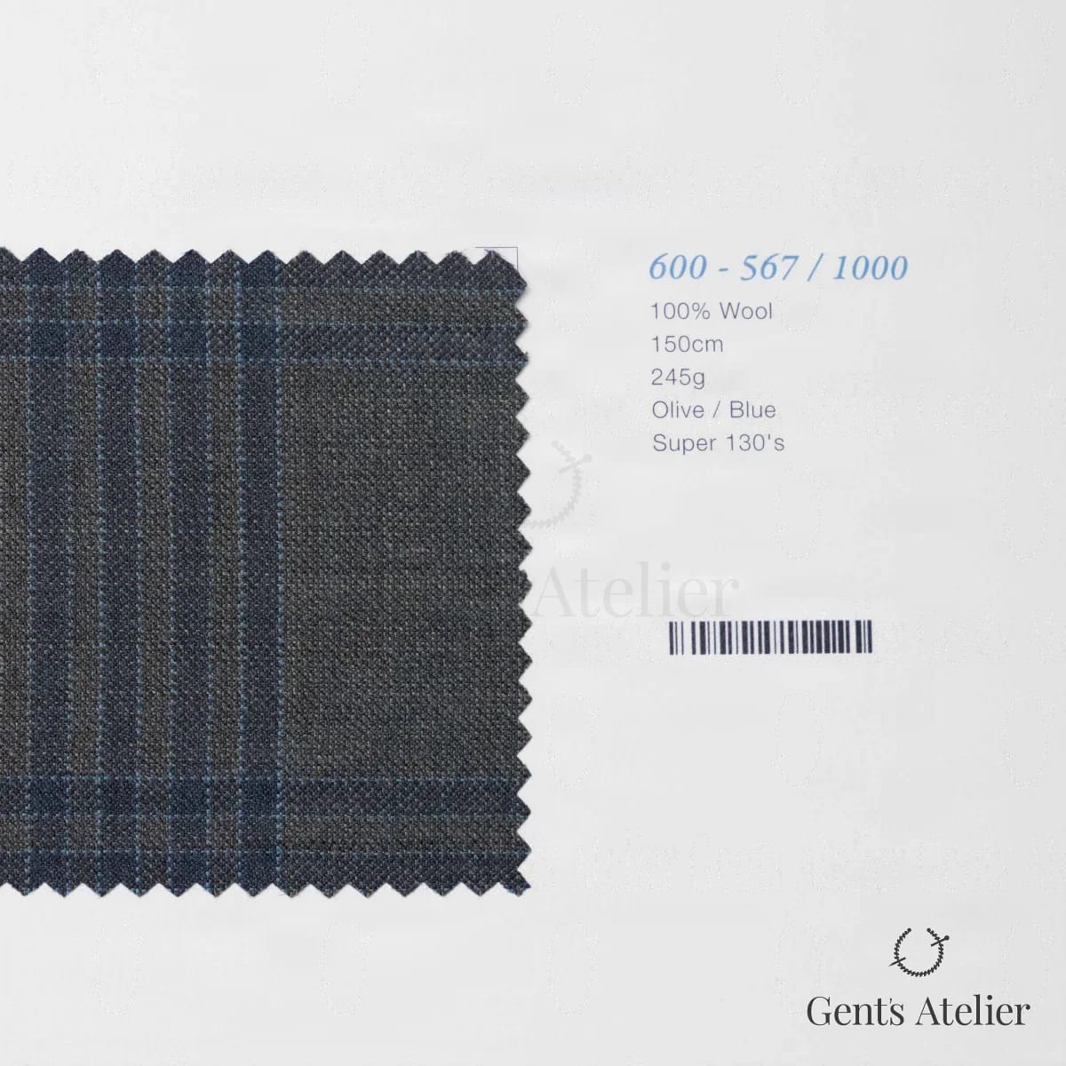 Образец ткани Marzoni 600 - 567 / 1000 с этикеткой — Оливковый / Синий