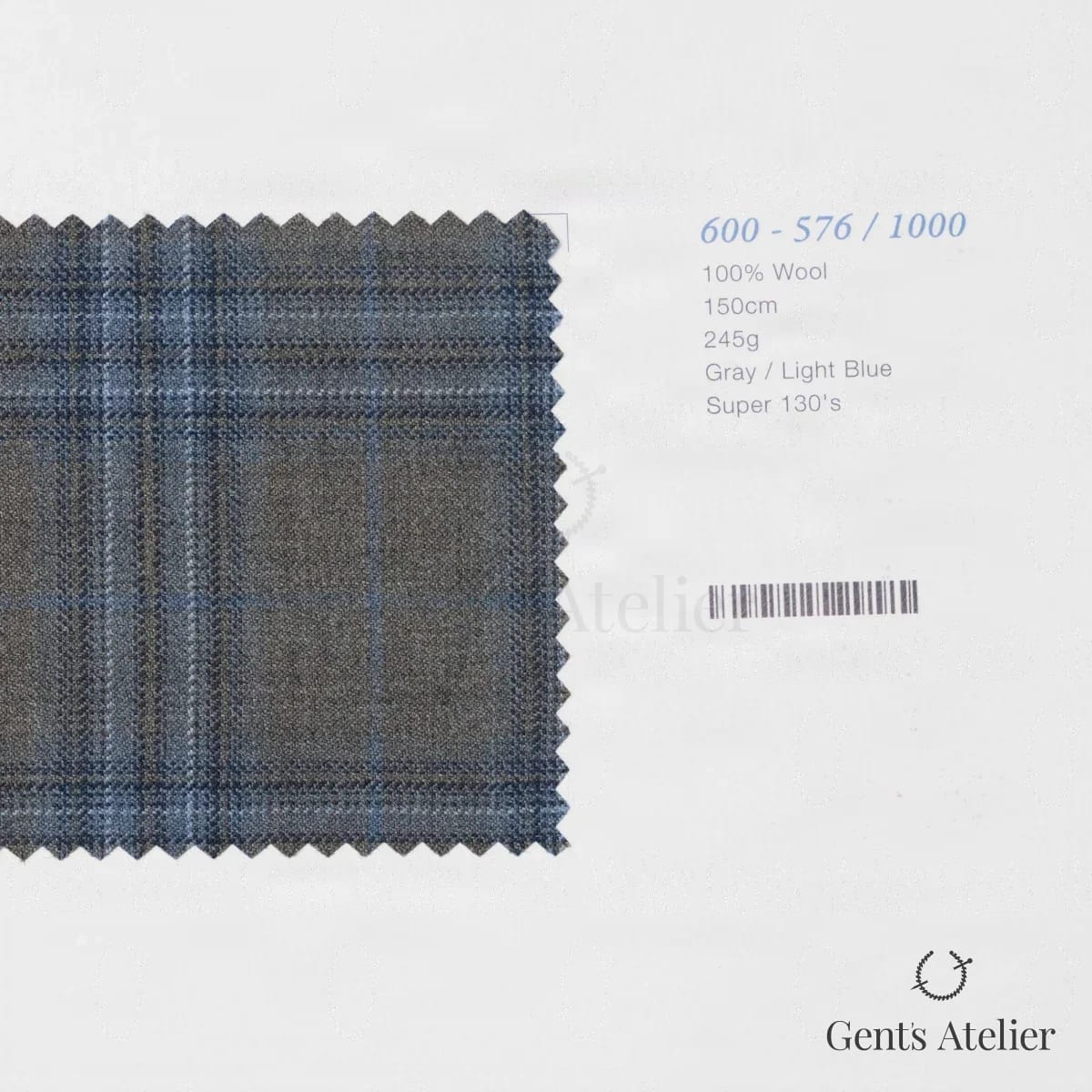 Образец ткани Marzoni 600 - 576 / 1000 с этикеткой — Серый / Голубой