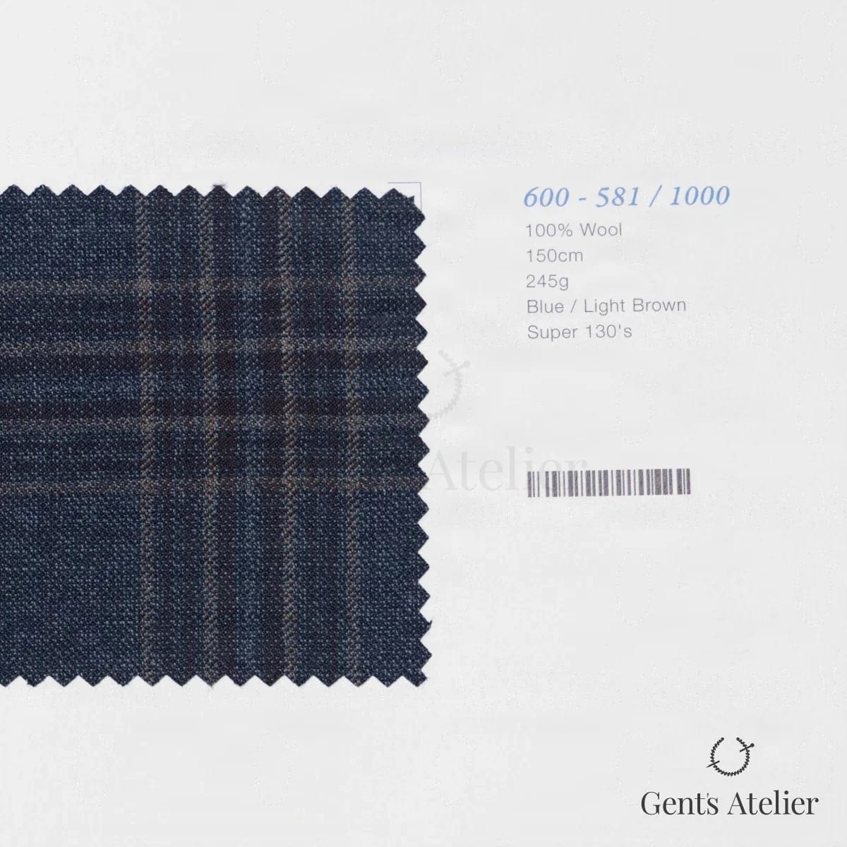 Образец ткани Marzoni 600 - 581 / 1000 с этикеткой — Синий / Светло-коричневый