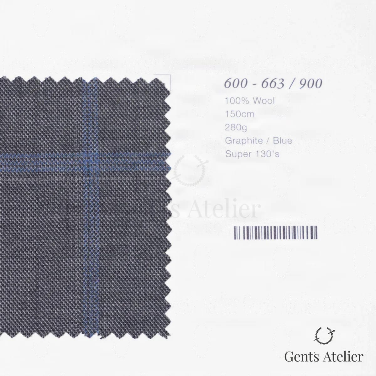 Образец ткани Marzoni 600 - 663 / 900 с этикеткой — Графитовый / Синий