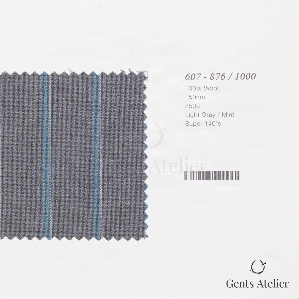Образец ткани Marzoni 607 - 876 / 1000 с этикеткой — Светло-серый / Мятный