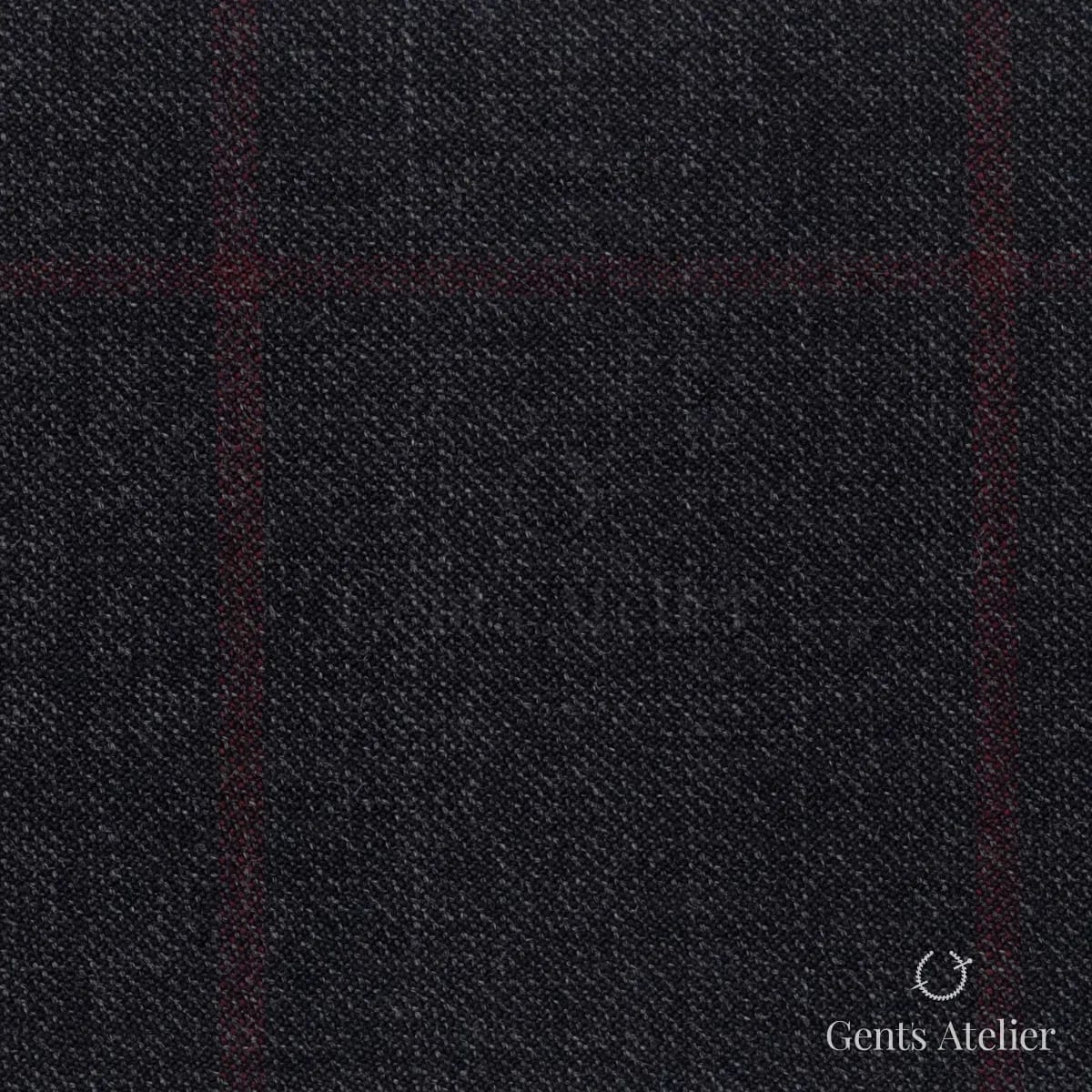 Костюмная ткань Marzoni 621 - 065 / 900 — Угольный / Красный, виндоупейн, 100% шерсть