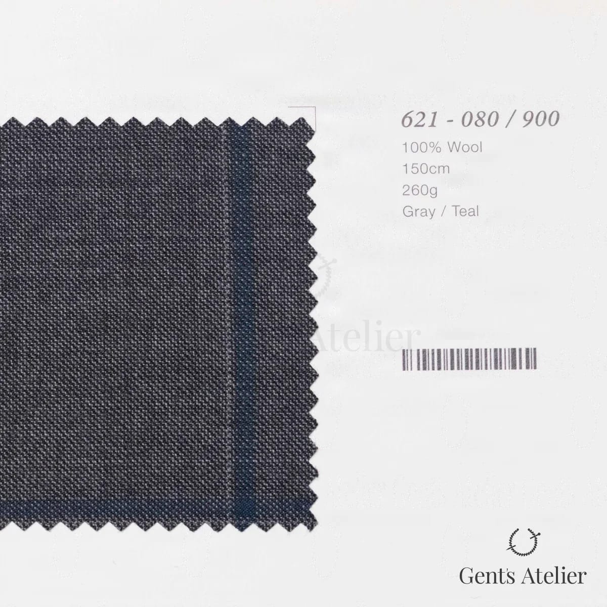 Образец ткани Marzoni 621 - 080 / 900 с этикеткой — Серый / Бирюзовый