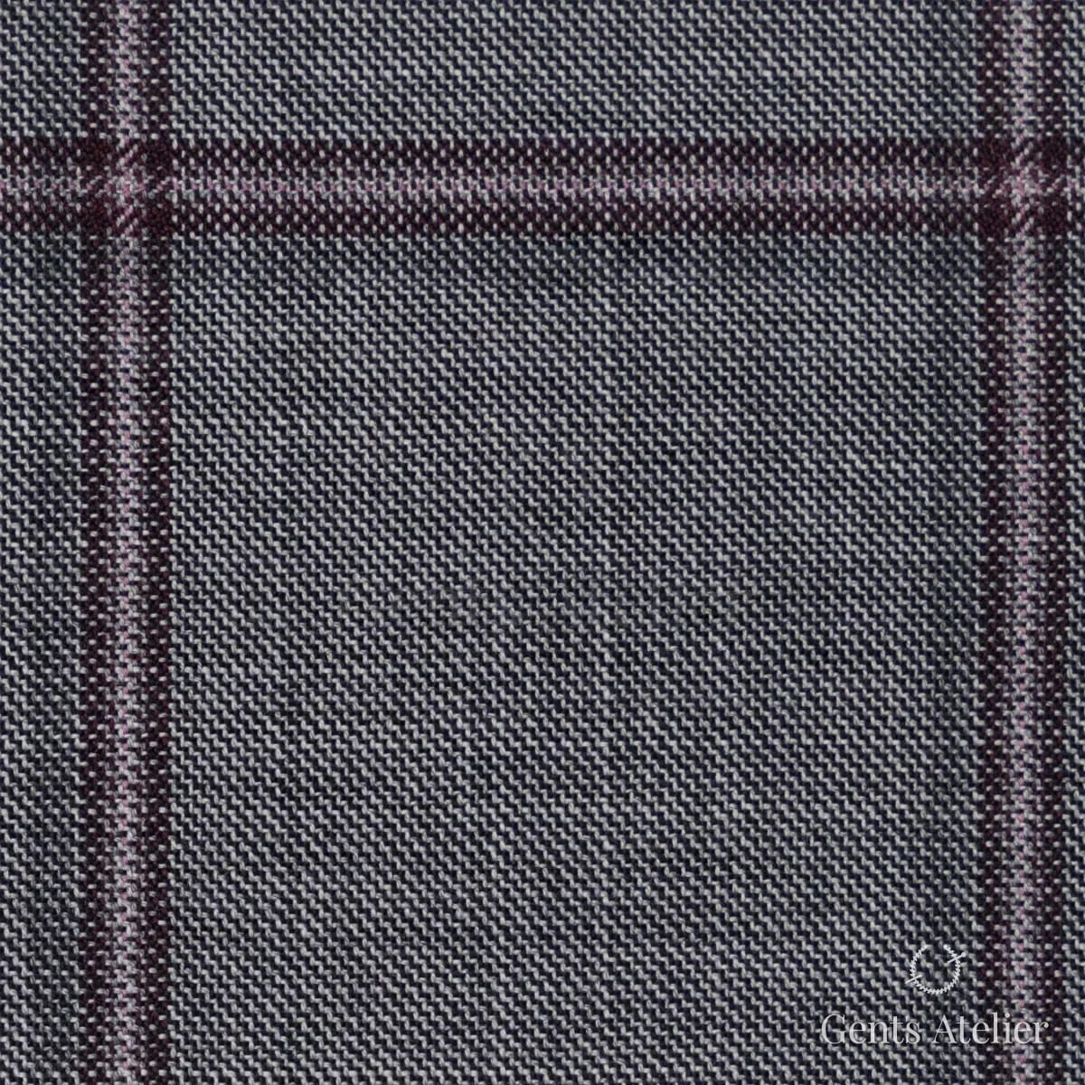 Костюмная ткань Marzoni 651 - 755 / 1200 — Серый / Бордовый, виндоупейн, 100% шерсть