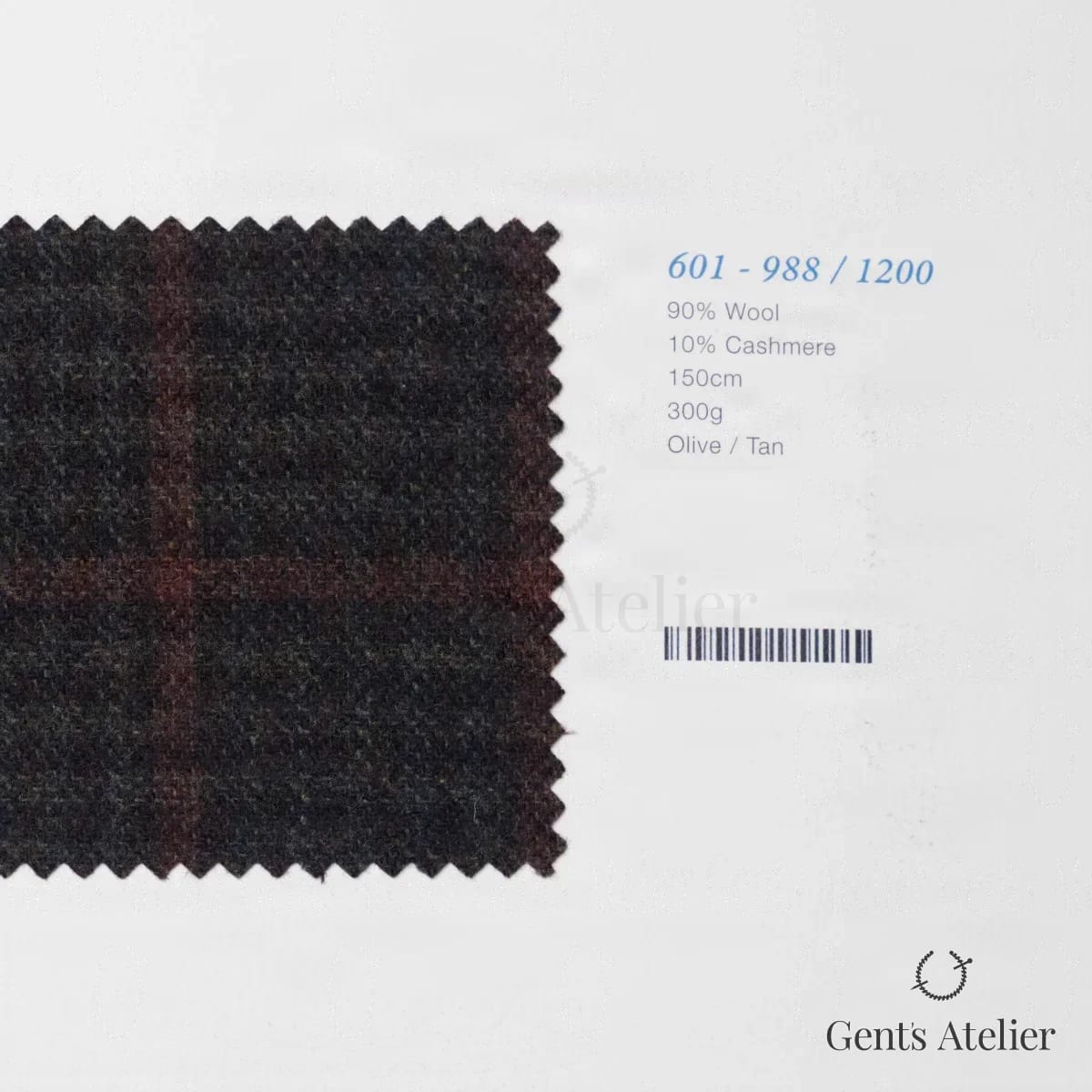 Образец ткани Marzoni 601 - 988 / 1200 с этикеткой — Оливковый / Бежевый