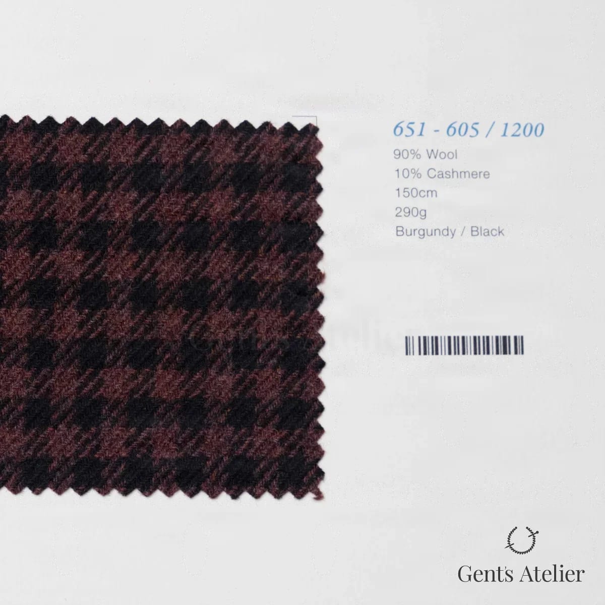 Образец ткани Marzoni 651 - 605 / 1200 с этикеткой — Бордовый / Чёрный