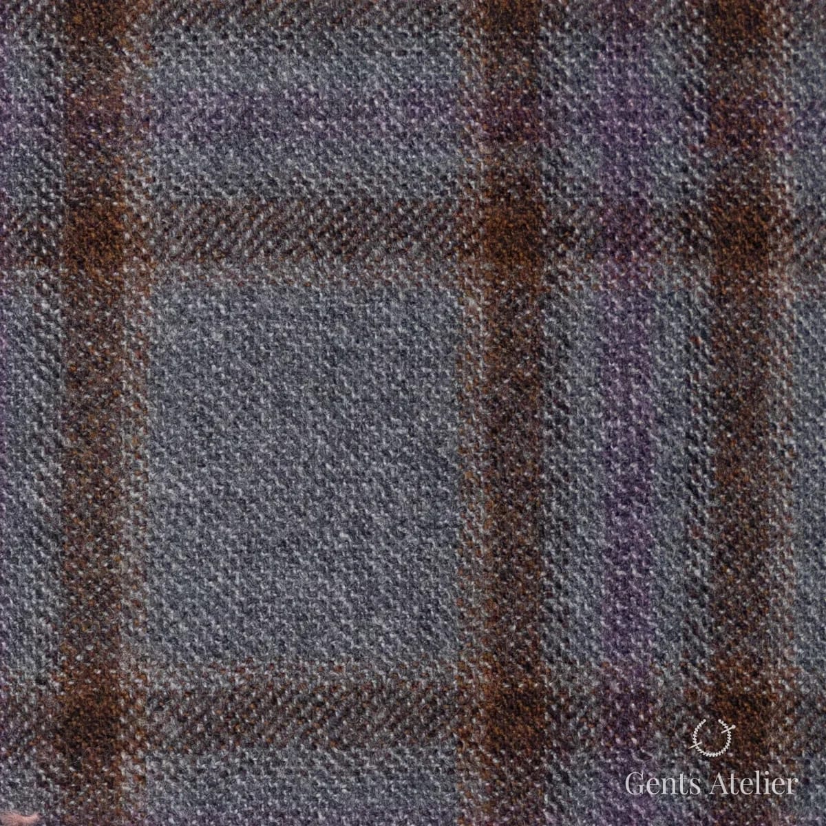 Костюмная ткань Marzoni 651 - 652 / 1200 — Светло-серый / Коричневый / Фиолетовый, виндоупейн, 100% шерсть