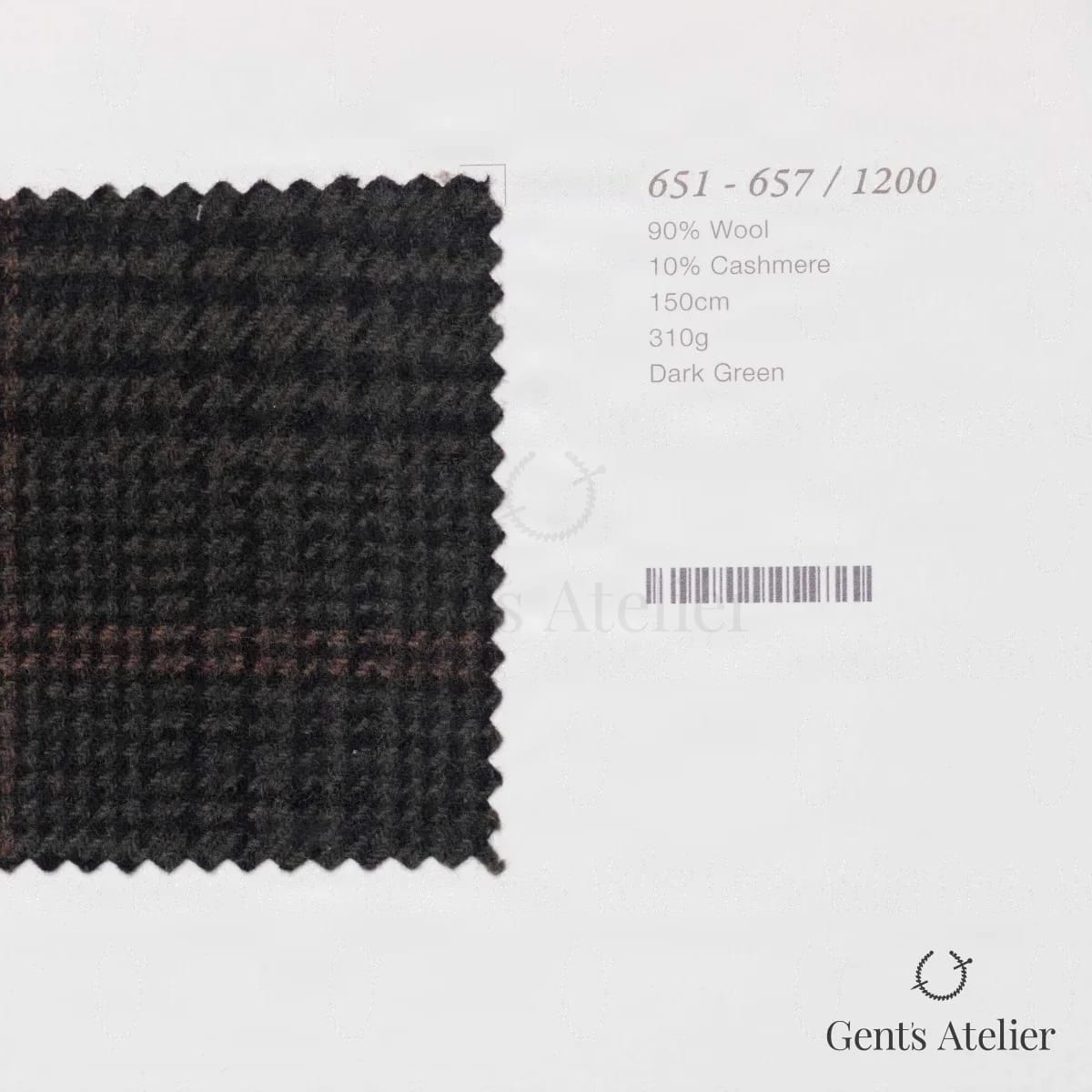Образец ткани Marzoni 651 - 657 / 1200 с этикеткой — Тёмно-зелёный