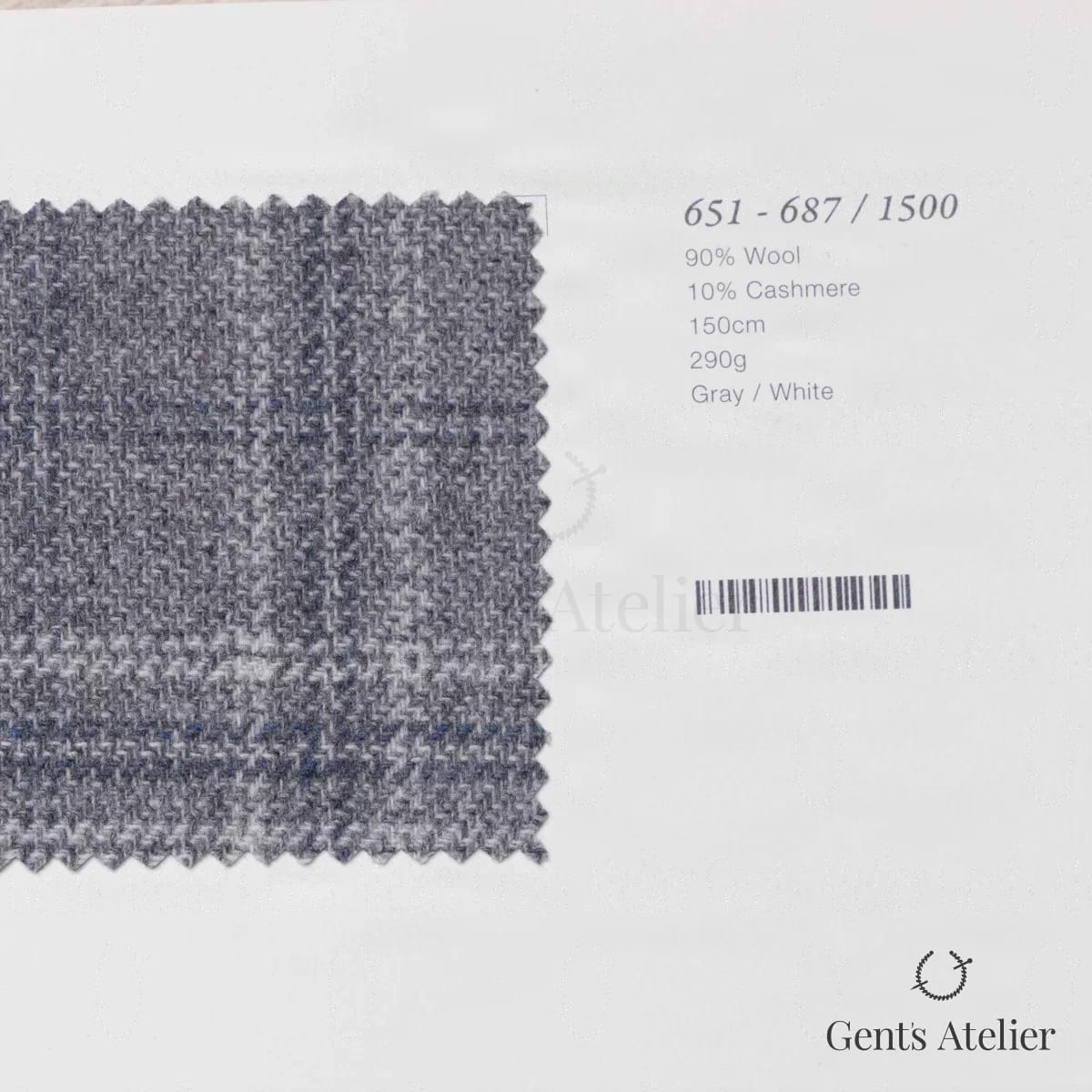 Образец ткани Marzoni 651 - 687 / 1500 с этикеткой — Серый / Белый