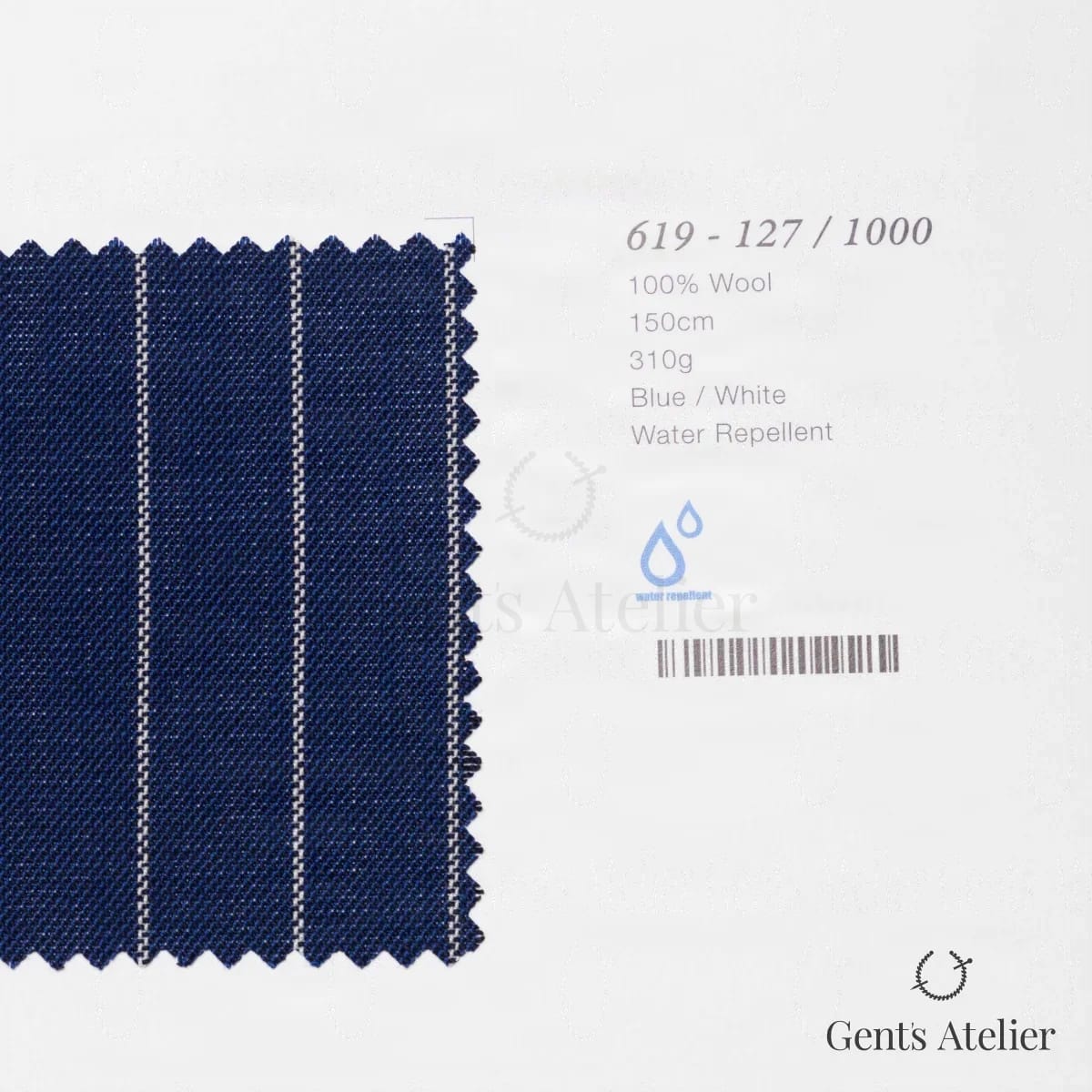 Образец ткани Marzoni 619 - 127 / 1000 с этикеткой — Синий / Белый
