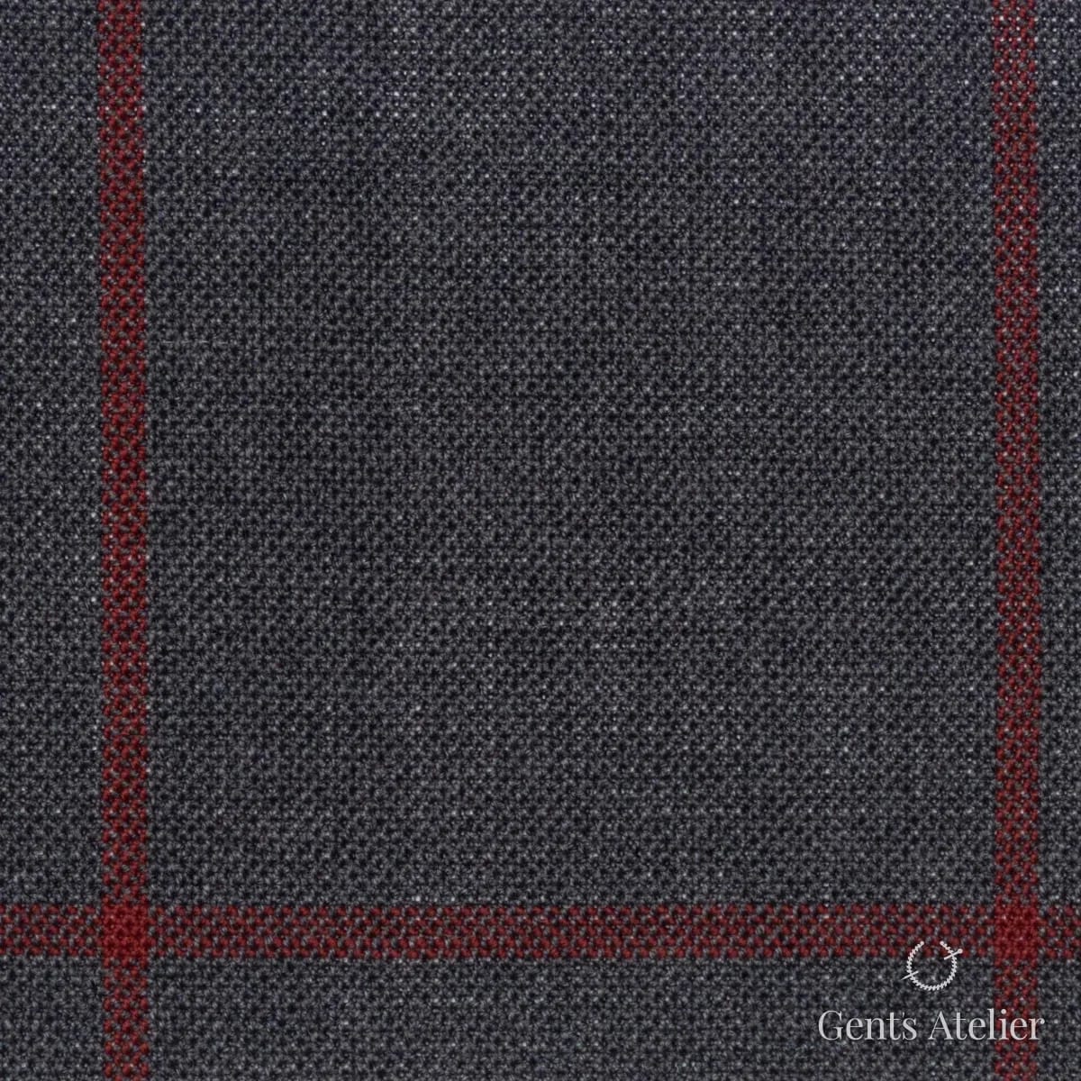 Костюмная ткань Marzoni 619 - 137 / 1000 — Серый / Красный, виндоупейн, 100% шерсть