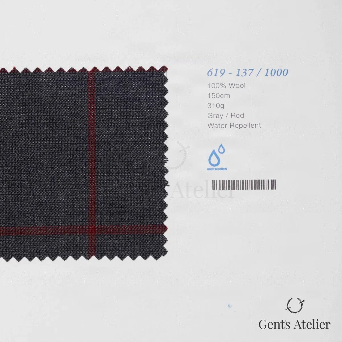 Образец ткани Marzoni 619 - 137 / 1000 с этикеткой — Серый / Красный