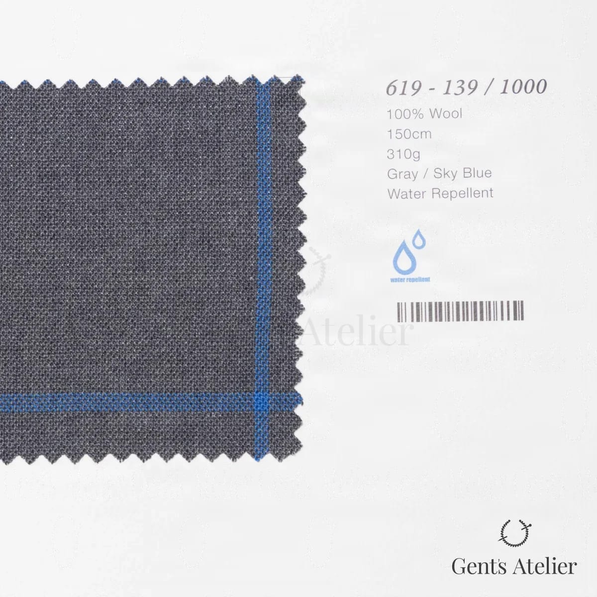 Образец ткани Marzoni 619 - 139 / 1000 с этикеткой — Серый / Голубой