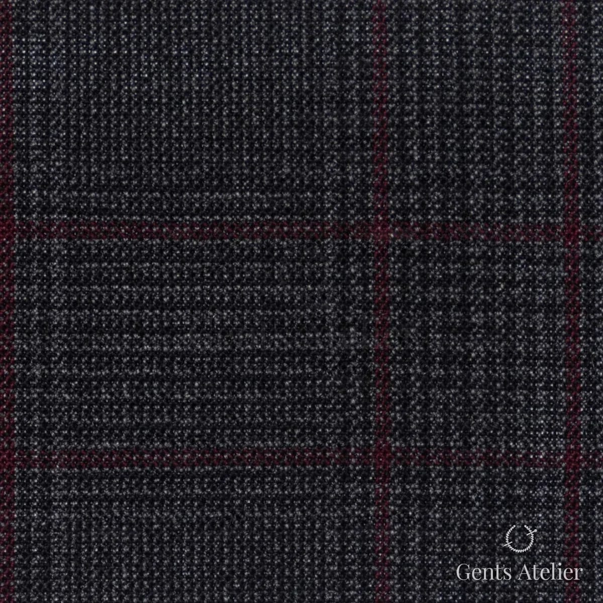 Костюмная ткань Marzoni 619 - 158 / 1000 — Тёмно-серый / Бордовый, виндоупейн, 100% шерсть