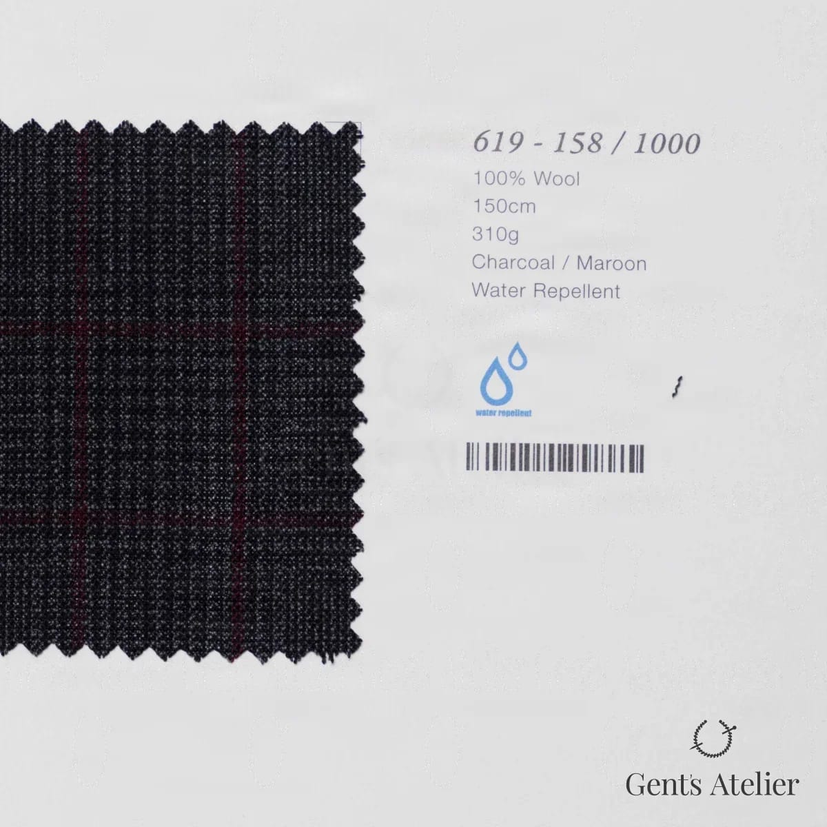 Образец ткани Marzoni 619 - 158 / 1000 с этикеткой — Тёмно-серый / Бордовый