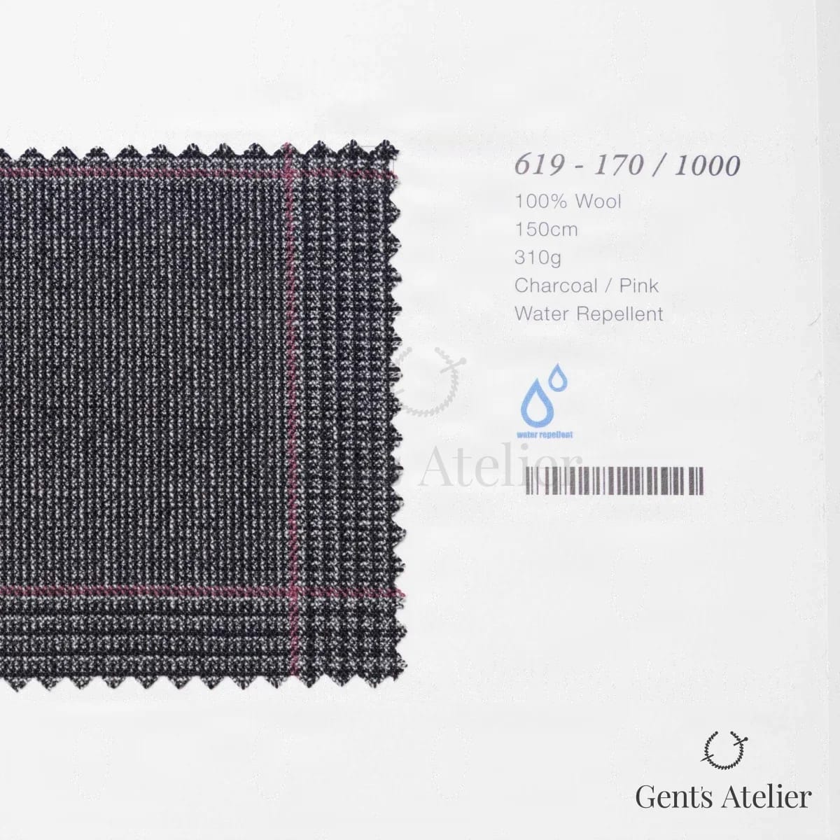 Образец ткани Marzoni 619 - 170 / 1000 с этикеткой — Тёмно-серый / Розовый