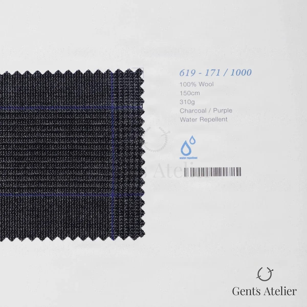 Образец ткани Marzoni 619 - 171 / 1000 с этикеткой — Тёмно-серый / Фиолетовый