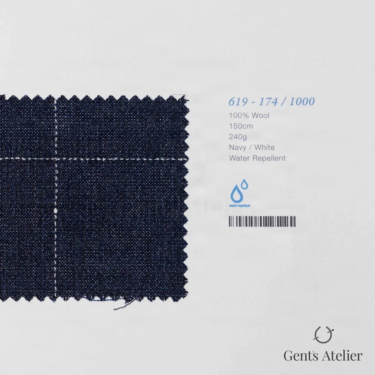 Образец ткани Marzoni 619 - 174 / 1000 с этикеткой — Тёмно-синий / Белый