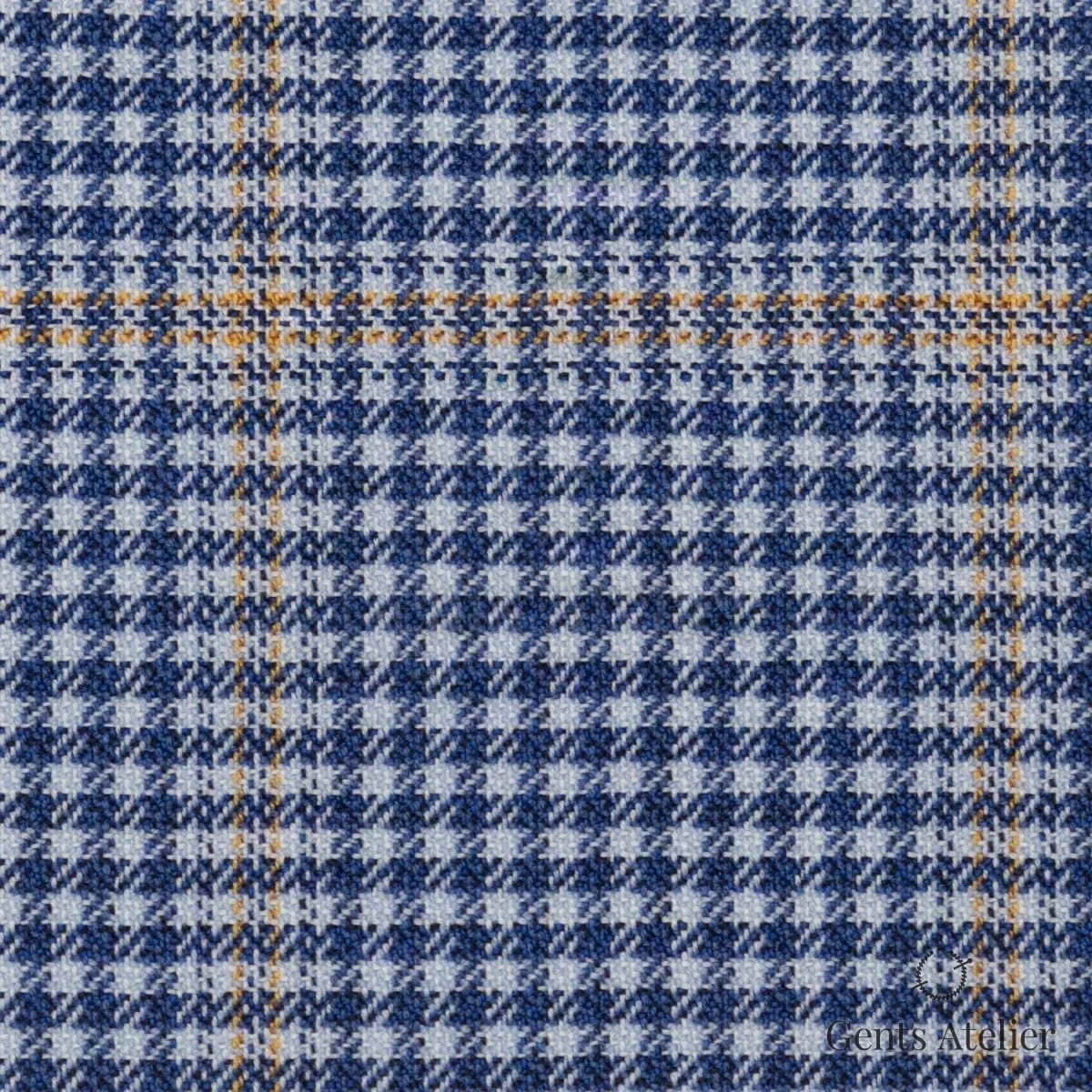 Костюмная ткань Marzoni 651 - 761 / 1200 — Тёмно-синий / Белый / Жёлтый, в клетку, 100% шерсть