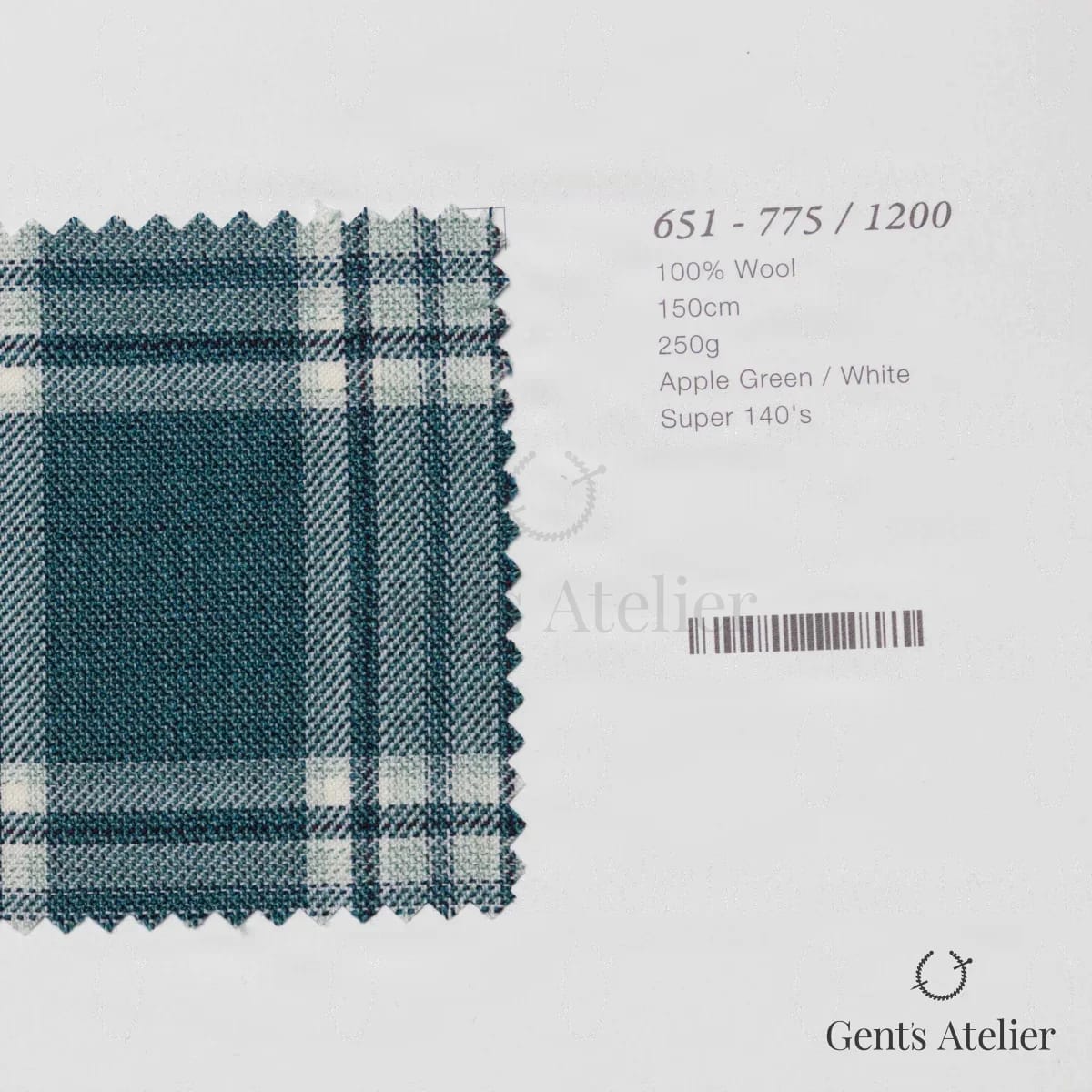 Образец ткани Marzoni 651 - 775 / 1200 с этикеткой — Яблочно-зелёный / Белый