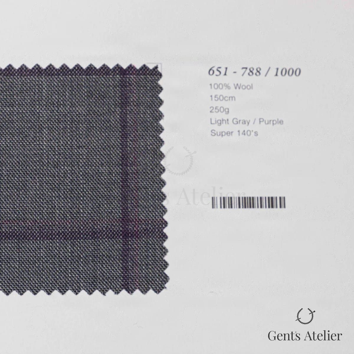 Образец ткани Marzoni 651 - 788 / 1000 с этикеткой — Светло-серый / Фиолетовый